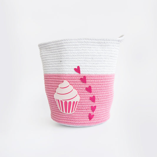 Yellow Doodle Cotton Rope Basket - Magical Cupcake (Large) - Laadlee