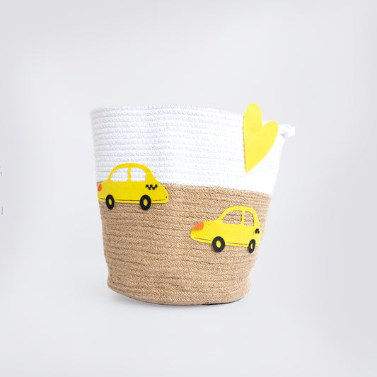 Yellow Doodle Cotton Rope Basket - Love for Cars (Large) - Laadlee