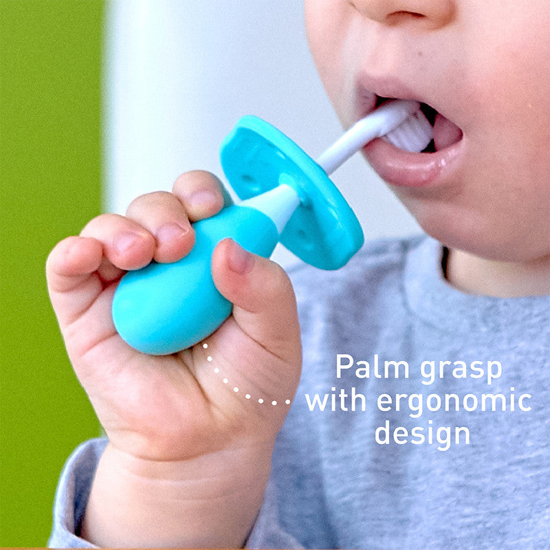 Marcus & Marcus - Silicon Palm Grasp Toddler Training Toothbrush - Blue - Laadlee