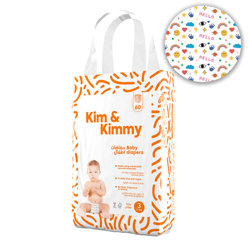 Kim & Kimmy - Size 3 Funny Icons Diapers, 6 - 11kg, qty 60 - Laadlee