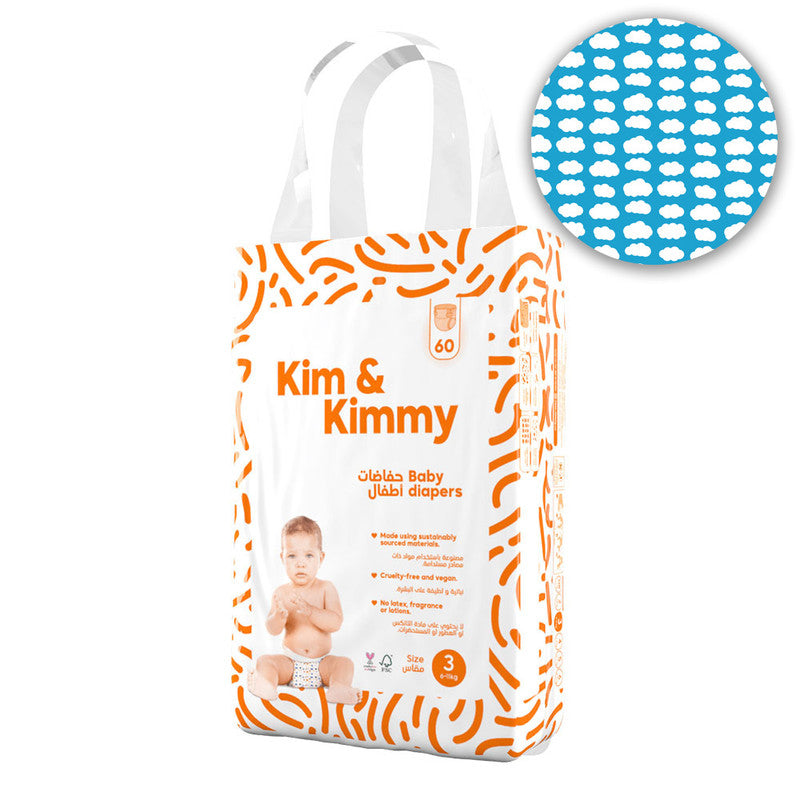 Kim & Kimmy - Size 3 Little Clouds Diapers, 6 - 11kg, qty 60 - Laadlee