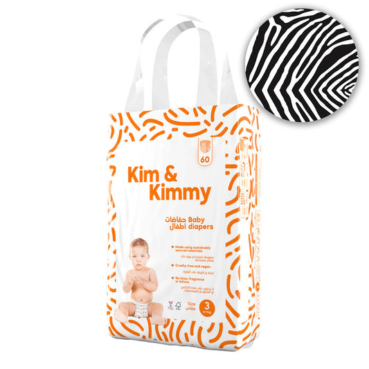 Kim & Kimmy - Size 3 Zebra Diapers, 6 - 11kg, qty 60 - Laadlee