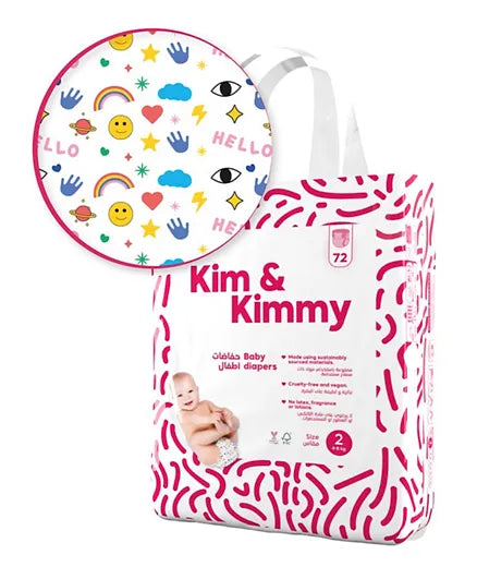 Kim & Kimmy - Size 2 Funny Icons Diapers, 4 - 8kg, qty 72 - Laadlee