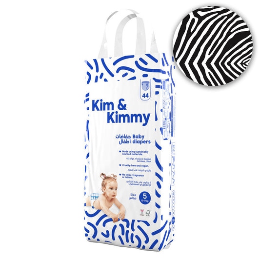 Kim & Kimmy - Size 5 Zebra Diapers, 12-17kg, qty 44 - Laadlee