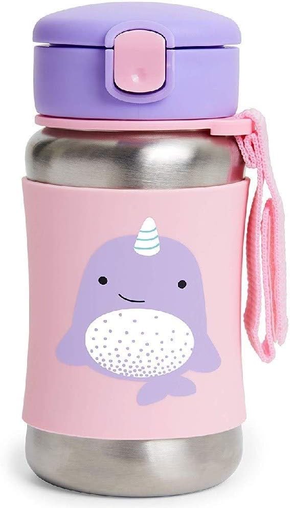Skip Hop Zoo Stainless Steel Straw Bottle 350ml - Narwhal - Laadlee