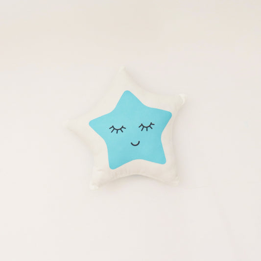 Yellow Doodle Cushion - Star Shape - Blue - Laadlee