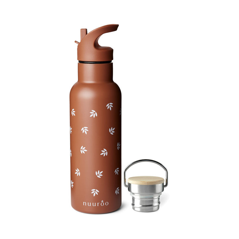Nuuroo Bertil Water Bottle Big Flower aop 500 ml - Caramel Café - Laadlee