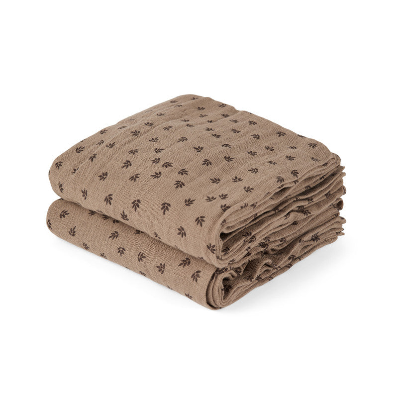 Nuuroo Bao Muslin Cloth 2-pack with Print - Leaf (70 x 70 cm) - Laadlee