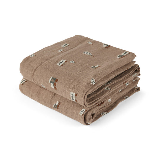 Nuuroo Bao Muslin Cloth 2-pack with Print - Train (70 x 70 cm) - Laadlee