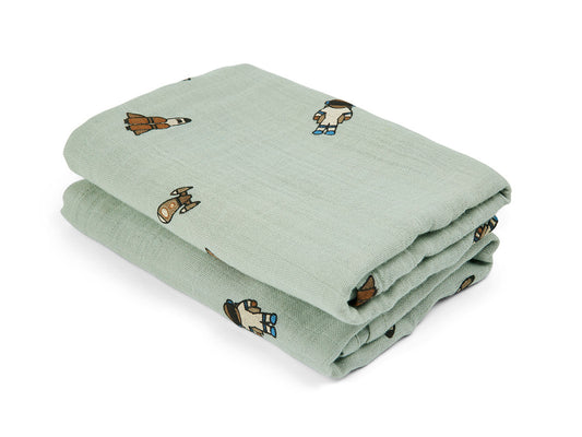 Nuuroo Bao Muslin Cloth 2-pack with Print - Light Green Space (60 x 60 cm) - Laadlee