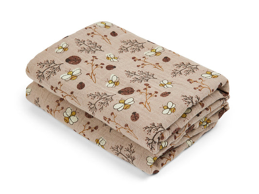 Nuuroo Bao Muslin Cloth 2-pack with Print - Sand Flower Bee (60 x 60 cm) - Laadlee