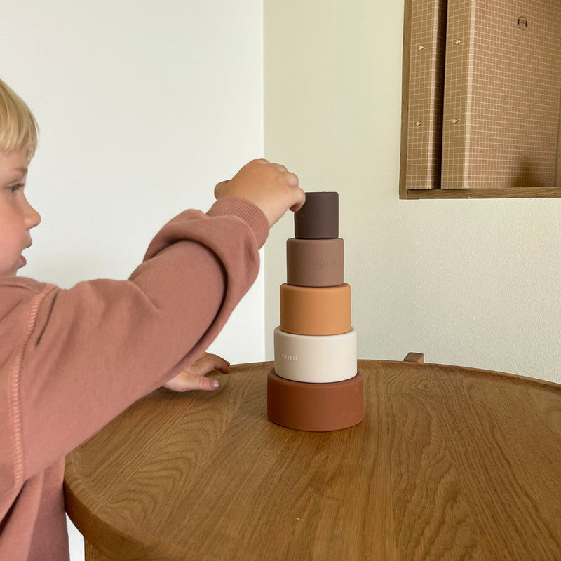 Nuuroo Vanja Silicone Stacking Tower Toy - Brown Color Mix - Laadlee