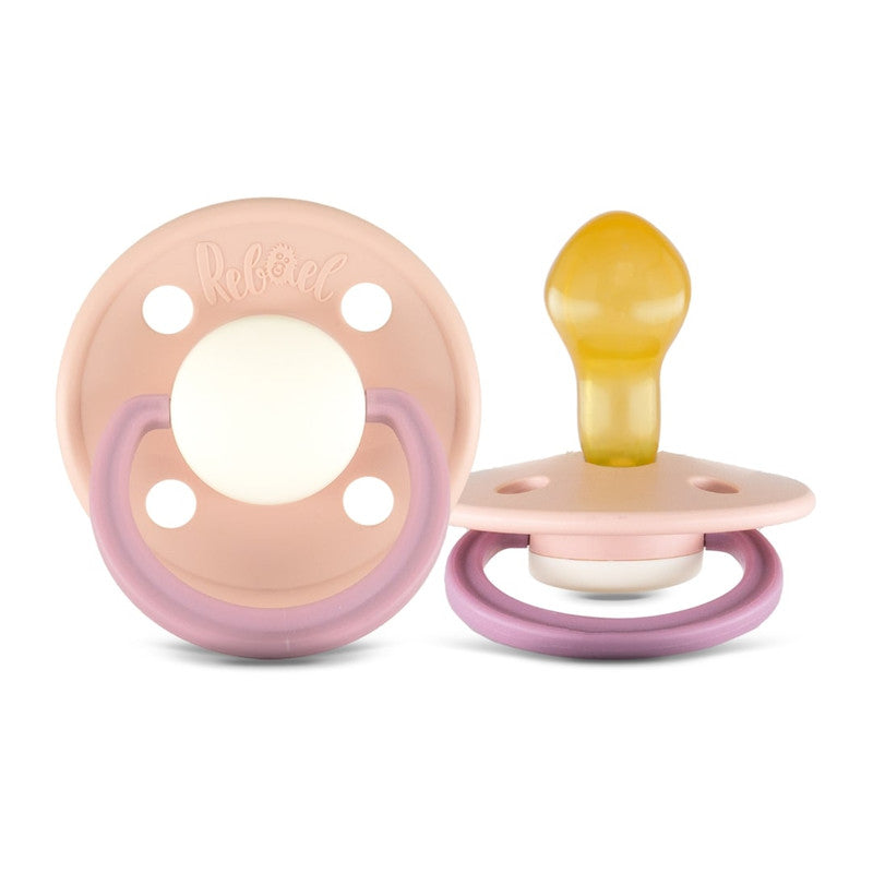 Rebael Fashion Round Pacifier Size 2 - Pack of 2 - Tornado Pearly Rhino / Misty Pearly Poodle - Laadlee