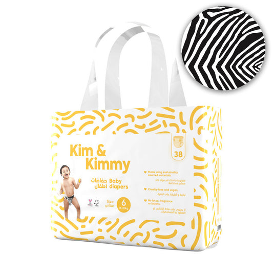Kim & Kimmy - Size 6 Zebra Diapers, 15-20kg, qty 38 - Laadlee