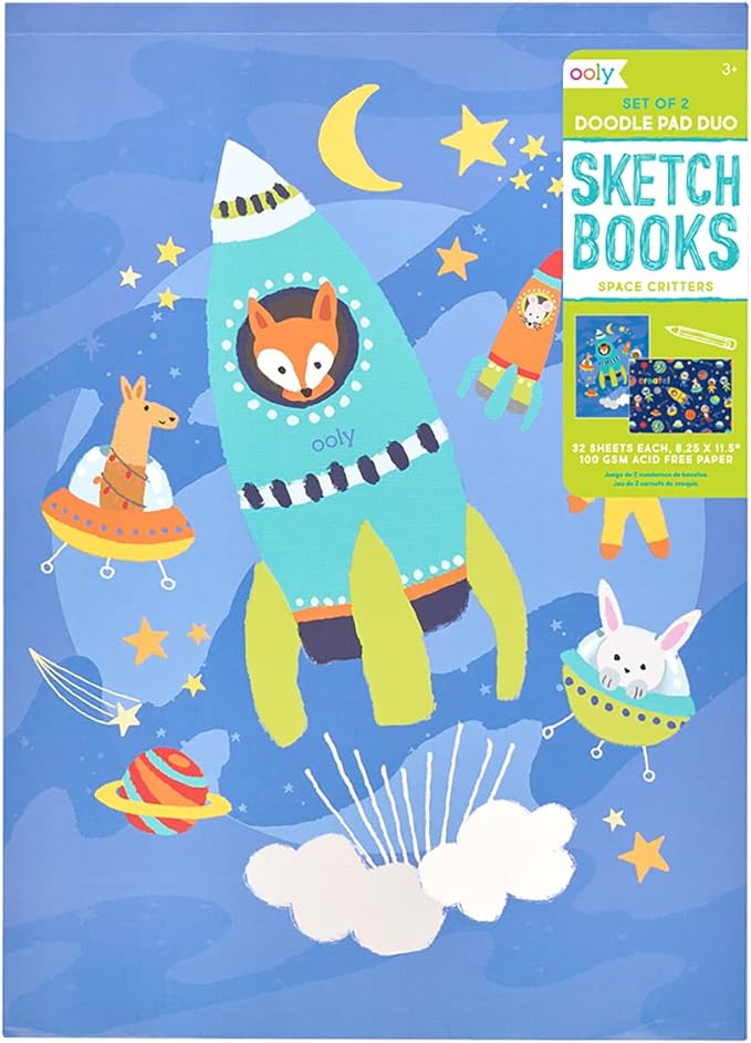 OOLY Doodle Pad Duo Sketchbook - Space Critters (set of 2 white paper sketchbooks) - Laadlee