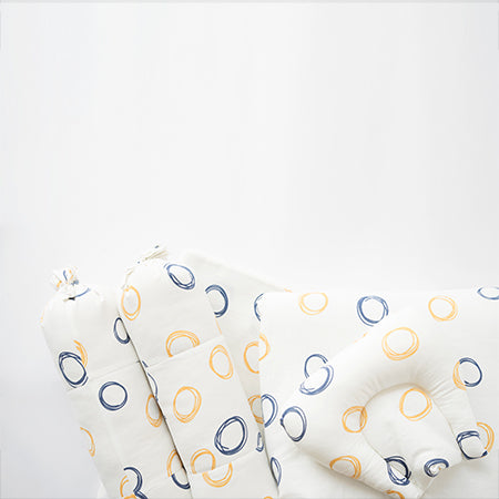 Yellow Doodle Cot Bedsheet Set - Doodle Circles - Laadlee