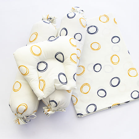 Yellow Doodle Cot Bedsheet Set - Doodle Circles - Laadlee