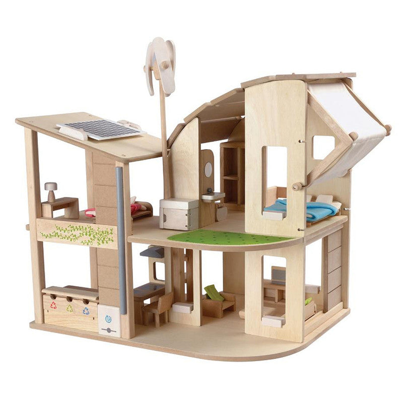PlanToys Green Dollhouse With Furniture - Laadlee