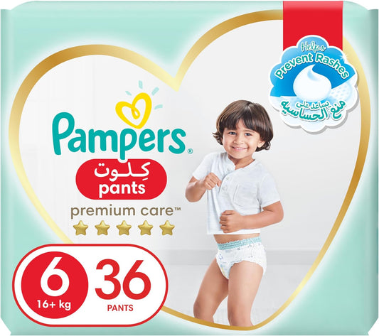 Pampers Premium Care Pants Diapers, Size 6, 16+kg, Unique Softest Absorption for Ultimate Skin Protection, 36 Count - Laadlee