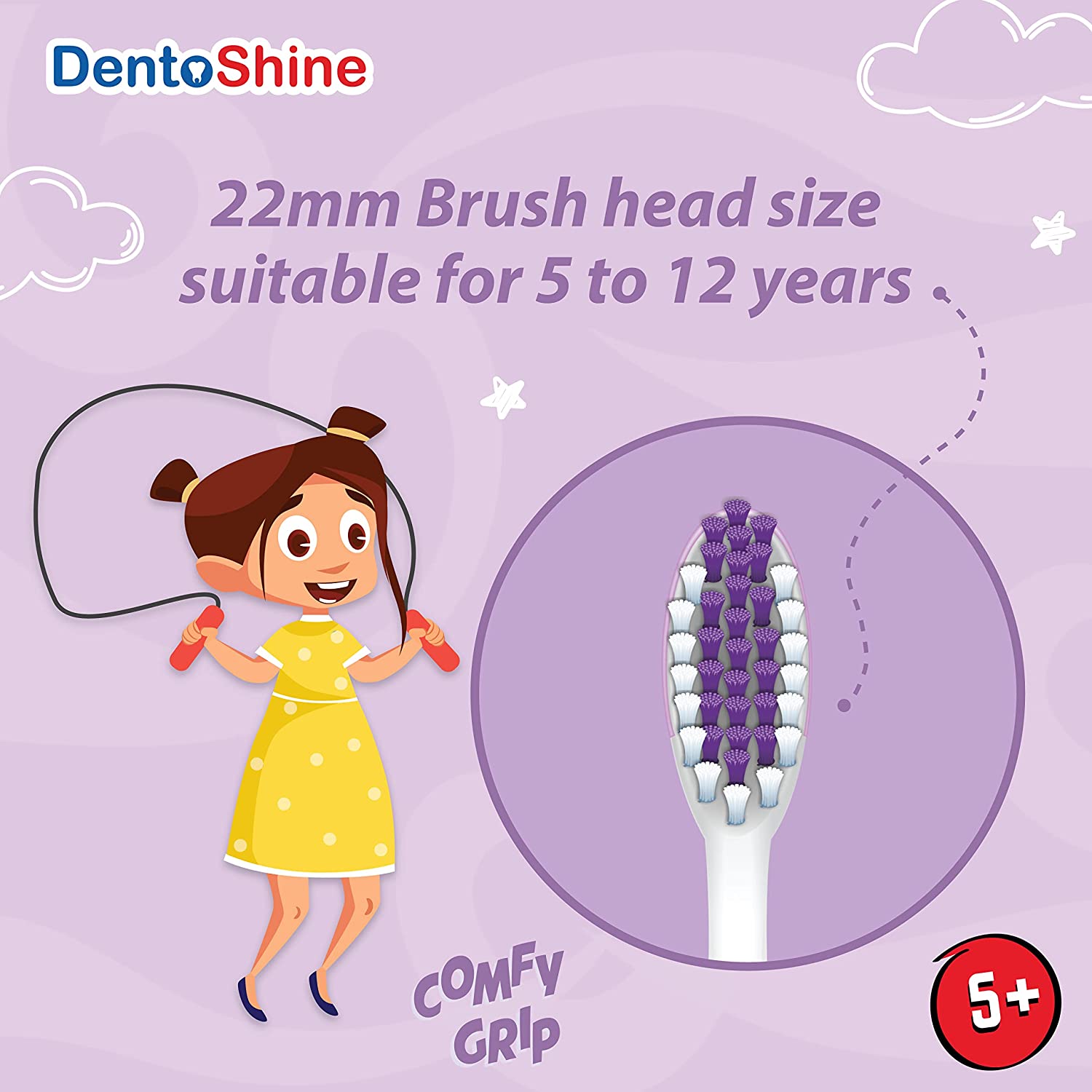 DentoShine Comfy Grip Toothbrush - Pack of 4 (Age 5+) - Laadlee