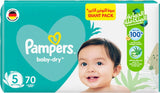 Pampers Baby-Dry Taped Diapers with Aloe Vera Lotion, up to 100% Leakage Protection, Size 5, 11-16kg, 70 Count - Laadlee