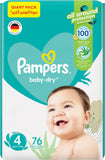 Pampers Baby-Dry Taped Diapers with Aloe Vera Lotion, up to 100% Leakage Protection, Size 4, 9-14kg, 76 Count - Laadlee