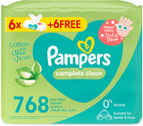 Pampers Complete Clean Baby Wipes with Aloe Vera Lotion for Hands & Face, 12 Packs, 768 Count - Laadlee