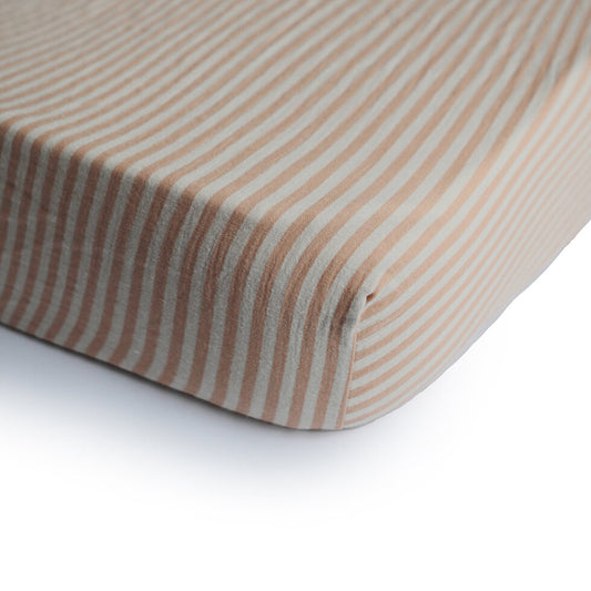 Mushie Crib Sheet Small Natural Stripe - Laadlee