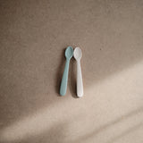 Mushie Silicone Baby Spoon Blue/Shifting Sand - Laadlee