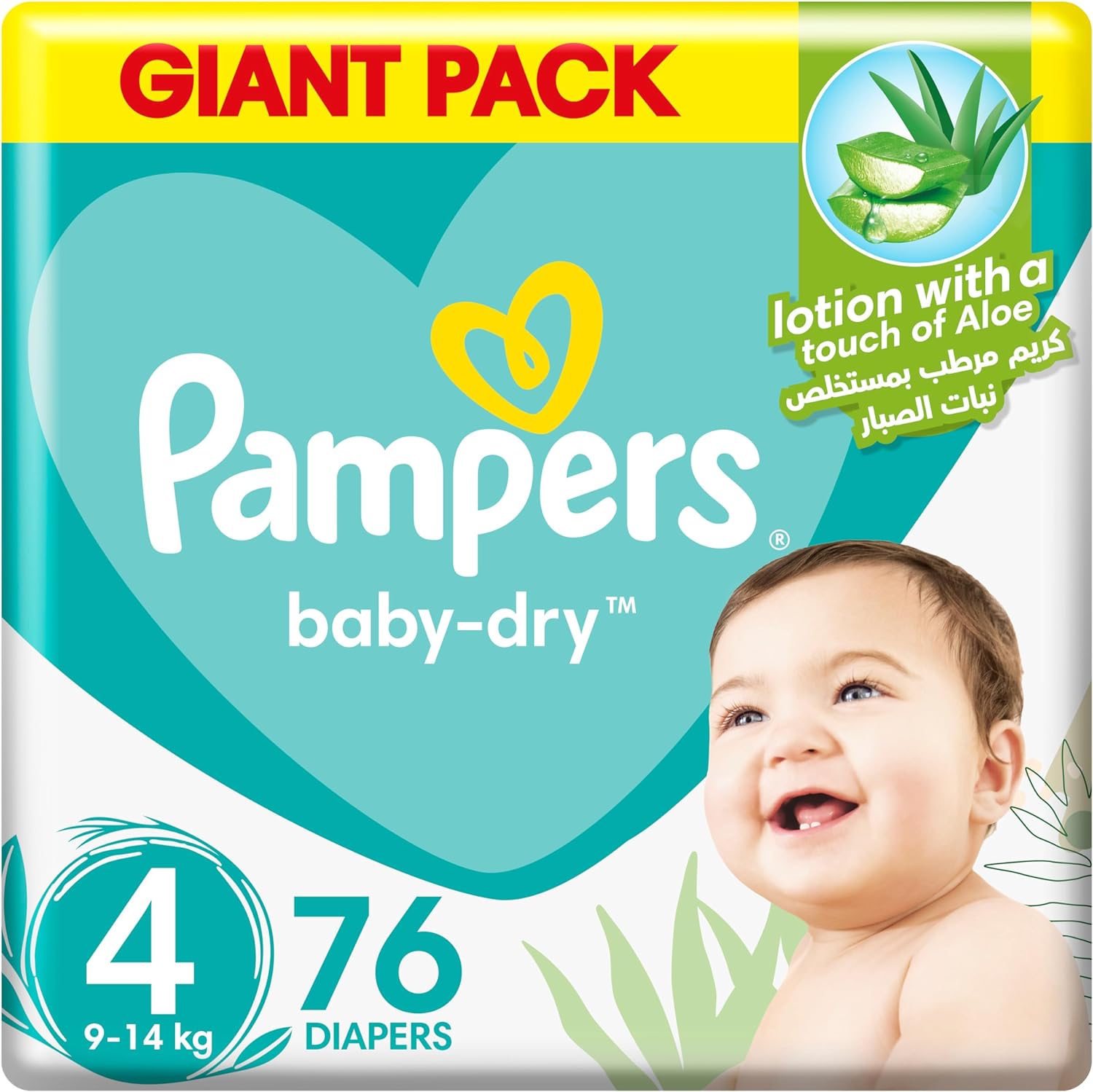 Pampers Baby-Dry Taped Diapers with Aloe Vera Lotion, up to 100% Leakage Protection, Size 4, 9-14kg, 76 Count - Laadlee
