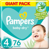 Pampers Baby-Dry Taped Diapers with Aloe Vera Lotion, up to 100% Leakage Protection, Size 4, 9-14kg, 76 Count - Laadlee