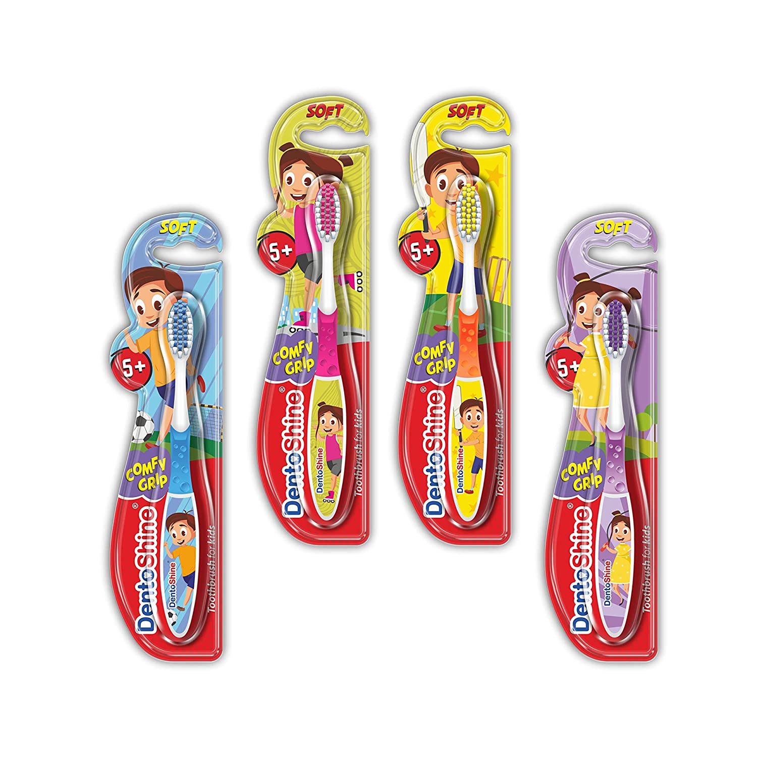 DentoShine Comfy Grip Toothbrush - Pack of 4 (Age 5+) - Laadlee