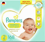 Pampers Premium Care Newborn Taped Diapers, Size 2, 3-8kg, Unique Softest Absorption for Ultimate Skin Protection, 168 Count - Laadlee