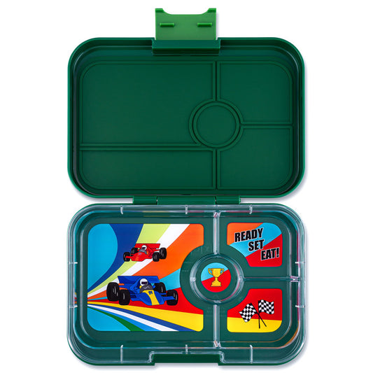 Yumbox Tapas 4 Compartment Race Cars Lunch Box - Greenwich - Laadlee