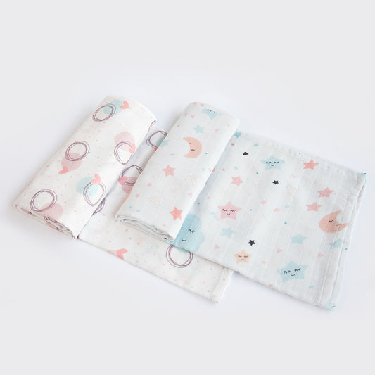 Yellow Doodle Organic Luxury Swaddles Set - In The Sky / Circle Of Love - Laadlee