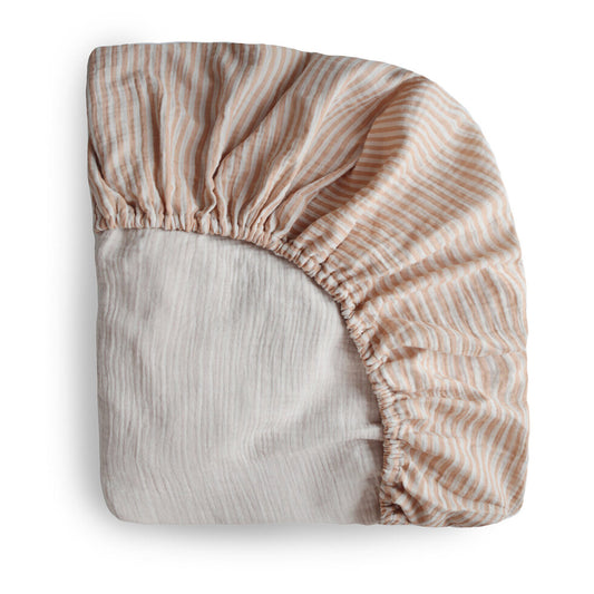 Mushie Crib Sheet Medium Natural Stripe - Laadlee