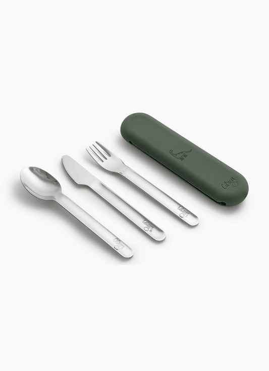 Citron Stainless Steel Cutlery Set with Olive Green Case - Laadlee