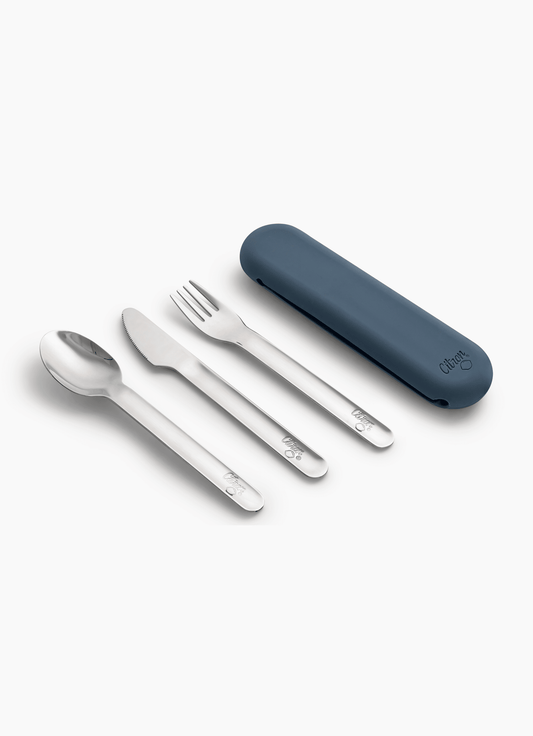 Citron Stainless Steel Cutlery Set with Navy Blue Case - Laadlee