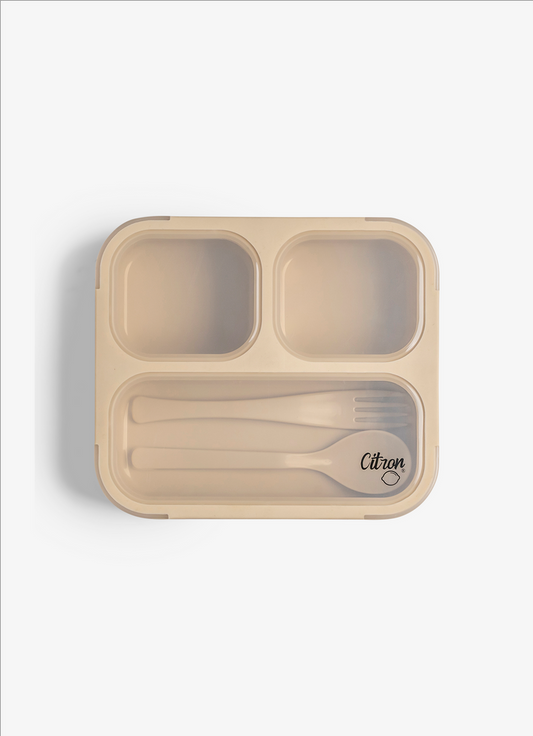 Citron Lunchbox with Fork and Spoon - Beige - Laadlee