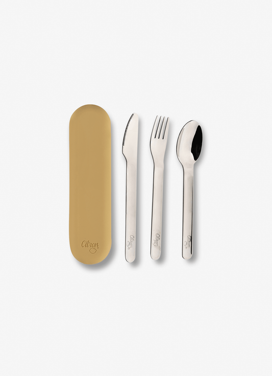 Citron Stainless Steel Cutlery Set with Yellow Case - Laadlee