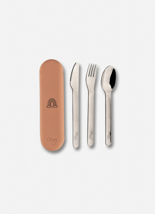 Citron Stainless Steel Cutlery Set with Blush Pink Case - Laadlee