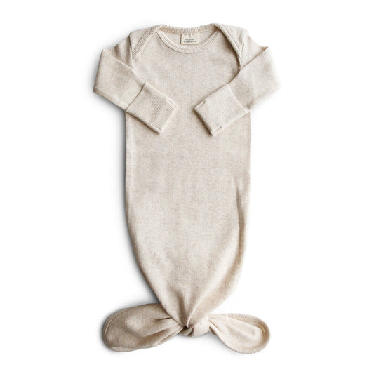 Mushie Ribbed Knotted Baby Gown Beige Melange - Laadlee