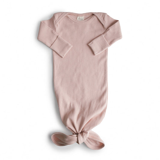 Mushie Ribbed Knotted Baby Gown Blush - Laadlee
