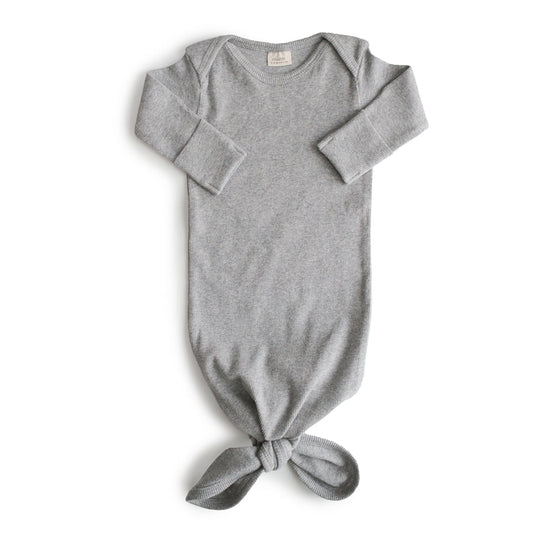 Mushie Ribbed Knotted Baby Gown Gray Melange - Laadlee