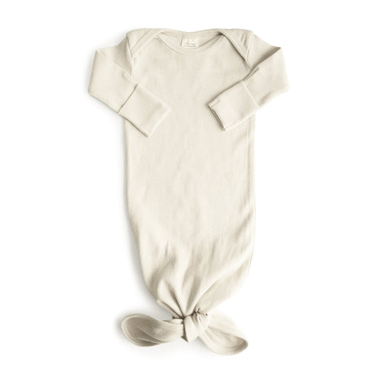 Mushie Ribbed Knotted Baby Gown Ivory - Laadlee
