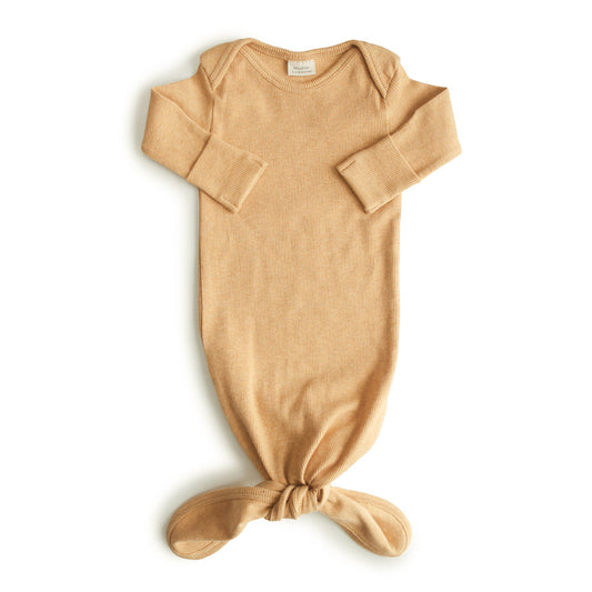 Mushie Ribbed Knotted Baby Gown Mustard Melange - Laadlee