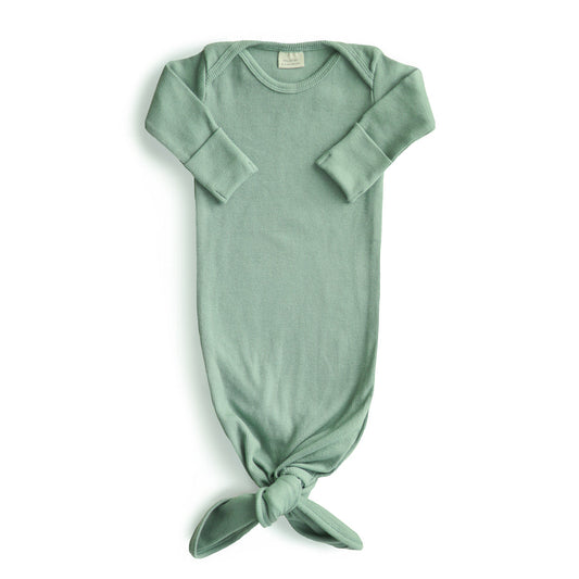 Mushie Ribbed Knotted Baby Gown Roman Green - Laadlee