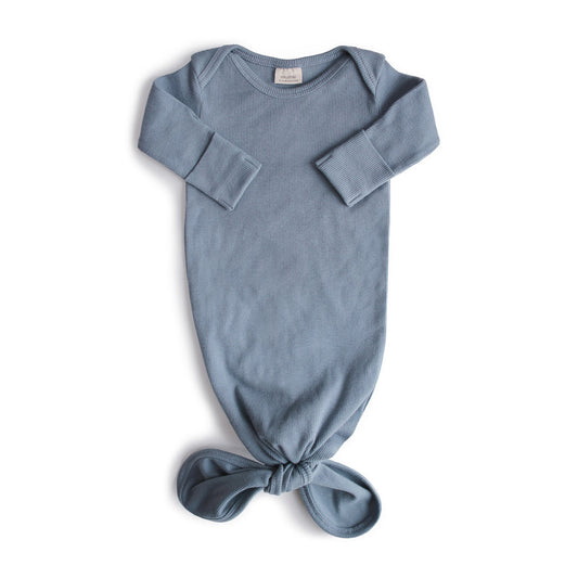 Mushie Ribbed Knotted Baby Gown Tradewinds - Laadlee