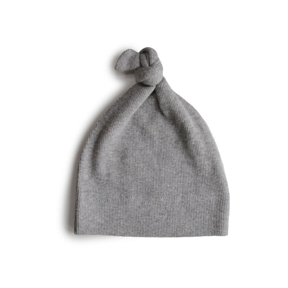 Mushie Ribbed Baby Beanie Gray Melange - Laadlee