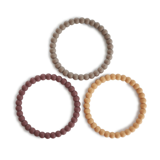 Mushie Silicone Pearl Teether Bracelets Berry/Marigold/Khaki - Laadlee